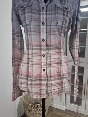 Roar Pink and Gray Plaid Button-Down Shirt